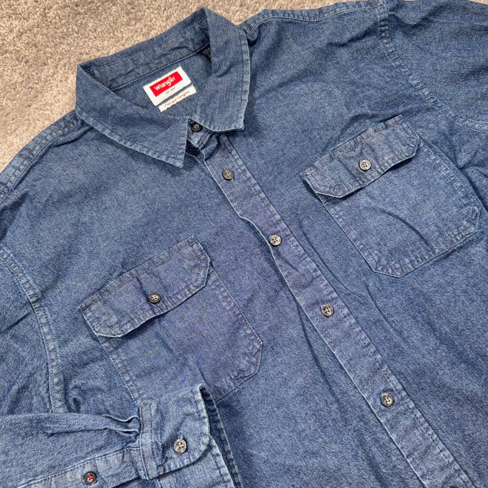 Wrangler Flex for Comfort Shirt Mens Stretch Denim Blue 2XL EXCELLENT